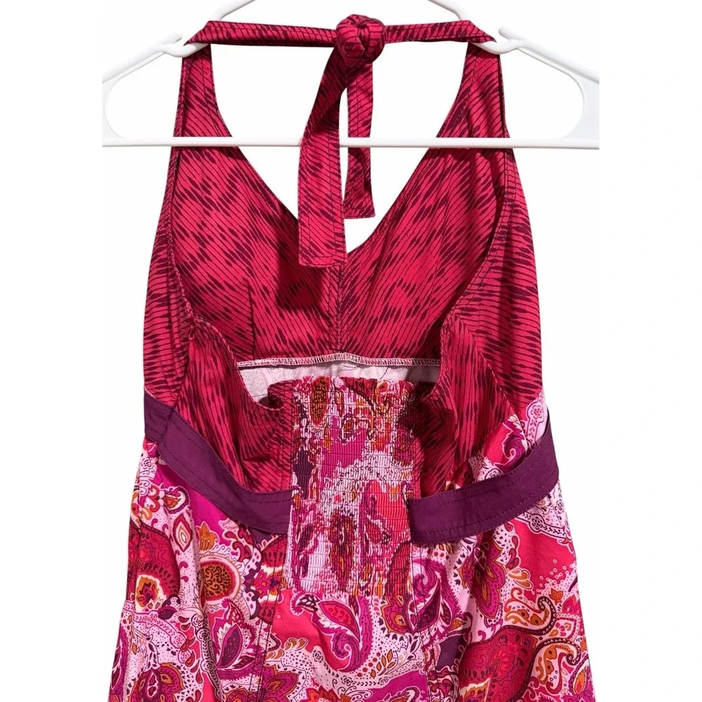 Athleta Pack Everywhere‎ Halter Travel Athletic Dress Red Pink Paisley Size 10